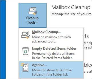 In Outlook, click File > Info > Tools to Clean up old items.